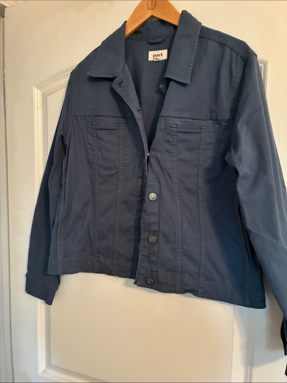 Pact Women's Slate Blue Button-Front Jean Jacket - L